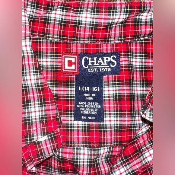 Chaps Red, Green & White Long Sleeve Button up (Boys) - Picture 8 of 8